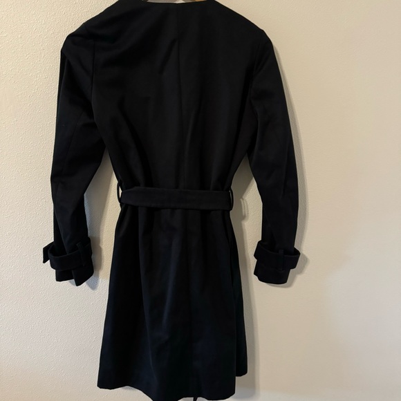 Vintage Sandro Malena Trench Coat Black Belted Twill Cotton Flap Lapel-36 - Picture 3 of 15